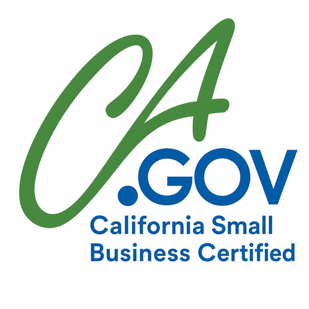 California Small Business Certified logo with .GOV designation. Ideal for small business visibility.